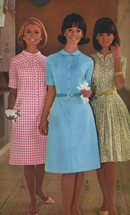 Mada: 60s (58 nuotraukos): moterų drabužių stilius, 60-ųjų, įspūdingų moterų vaizdai, kaip apsirengti tos eros mados 3706_30
