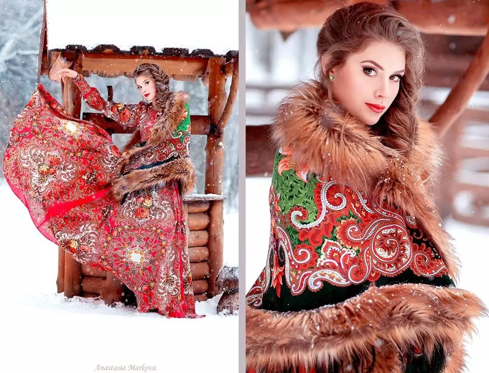 રશિયન-શૈલીના કપડાં (99 ફોટા): સ્લેવિક અને રશિયન-લોક શૈલી, ઇવાન્કા, બાહ્ય વસ્ત્રો 3714_4