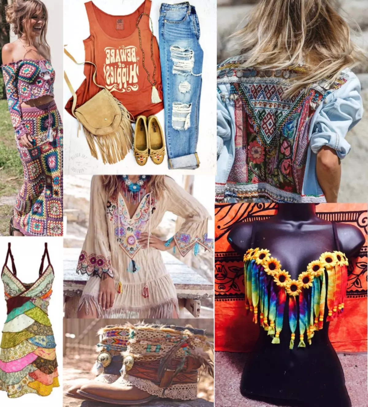 Hippi-tyyli vaatteissa (87 kuvaa): vaatteiden ja koristeiden ominaisuudet, miten luoda tyyli tytöille 3717_22