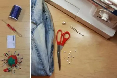 Meriv çawa merivek ji qîzek Denim çêke: Vesta Fashion ji Jeans Old 3928_9