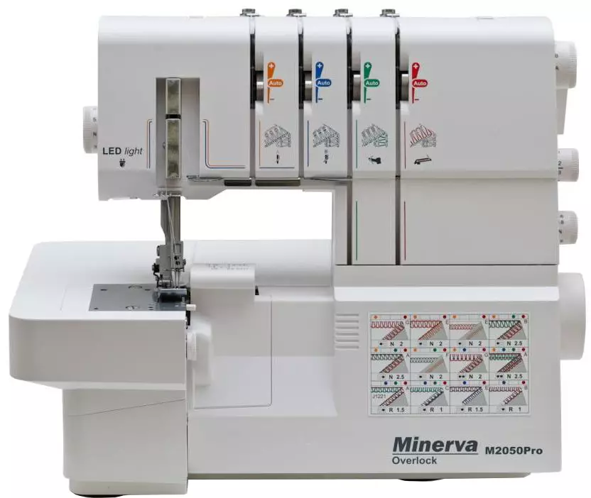 Minerva सिलाई मशीनें और ओवरलैप्स: फुट ड्राइव के साथ decorexpert, m32g और मॉडल। निर्माता देश और समीक्षा समीक्षा 3953_5
