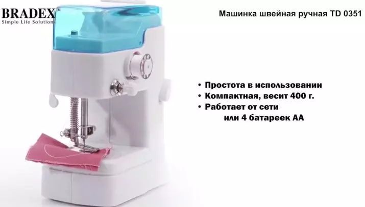 Syning af mini maskine: Valg af en lille bærbar håndmaskine. Hvordan man bruger og fylder tråden? Instruktion og anmeldelser 4062_20