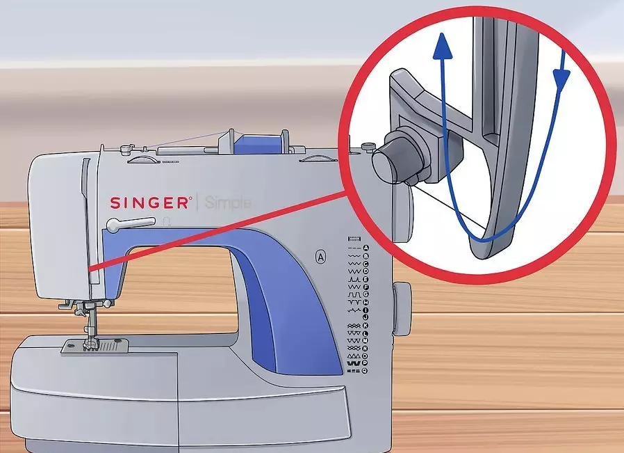 Hoe draad in Singer Naaimachine te herstellen? Tankende draden in een dobbelt van een oude typemachine. Schema voor Amerikaanse modellen 4068_11