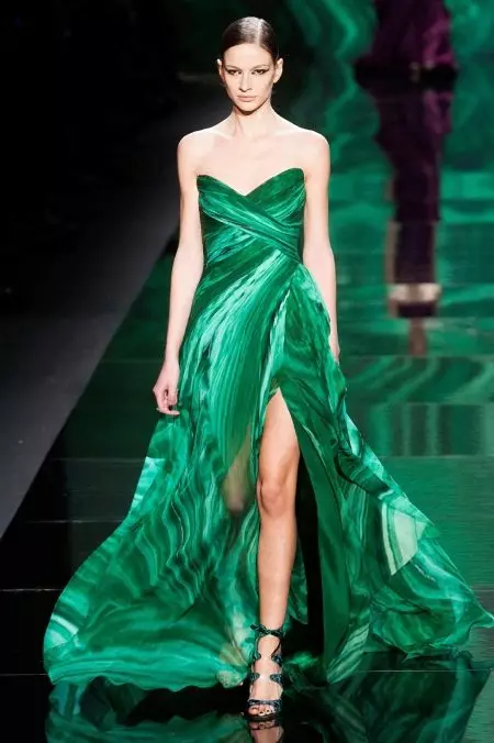 Вечерна рокля с комбинация от нюанси на зелено