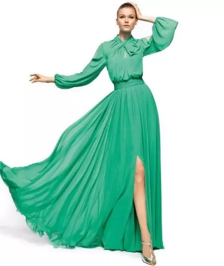 Pakaian petang hijau dengan lengan panjang