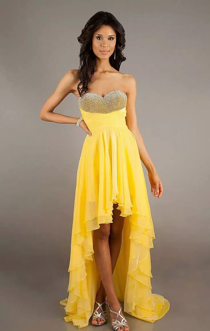 Платье перед короче. Желтое вечернее платье. Желтое платье на выпускной. Желтое короткое платье. Желтое вечернее платье короткое.