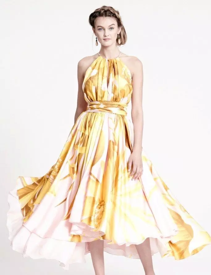 שמלת ערב צהובה עם הדפסה