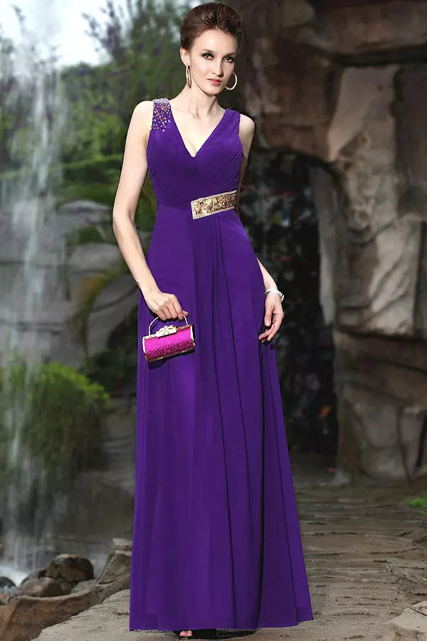 Gaun malam violet dengan dekorasi