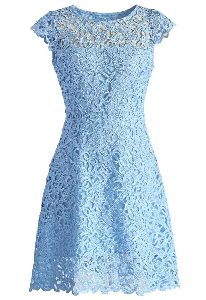 Kväll blå klänning med ärmar