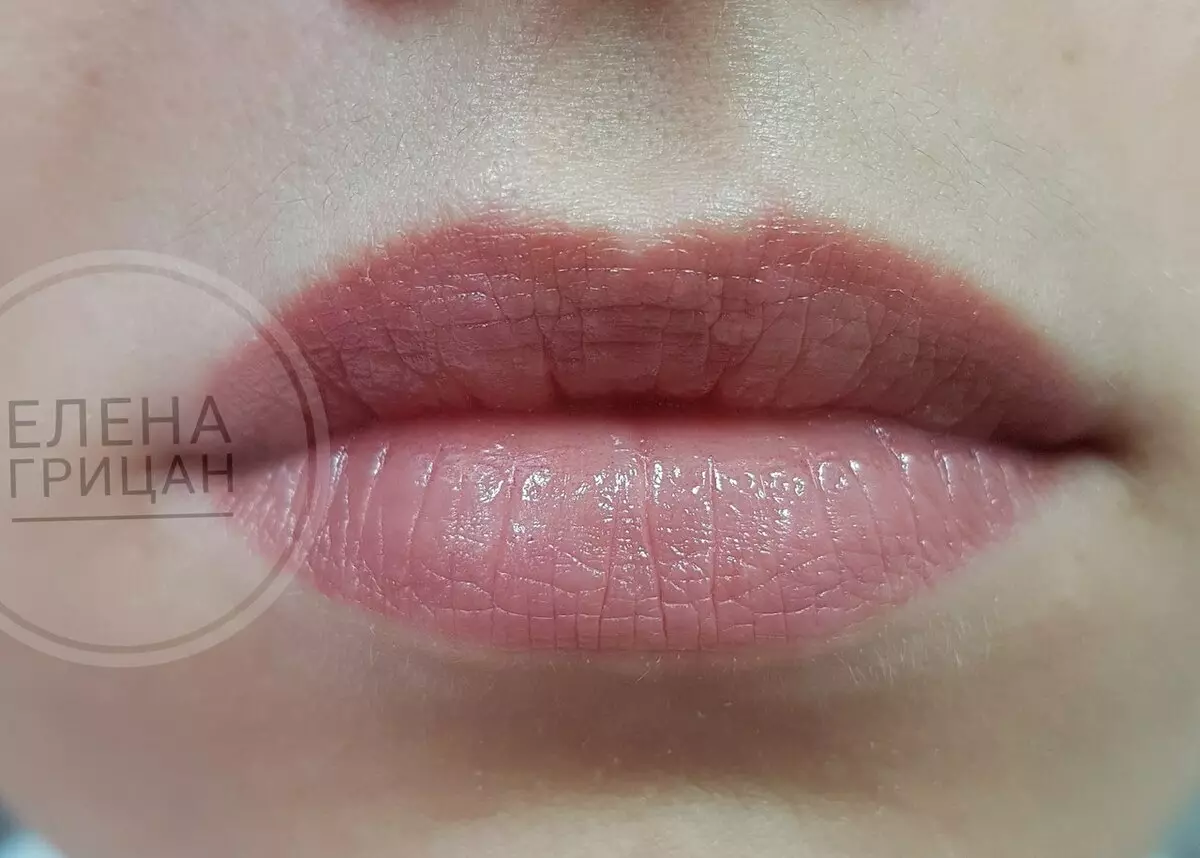 Akvarell Lips Tattoo: Beskrivelse av permanent sminke i akvarelleteknikk, naturlig sminke. Helbredelse etter permanent. Hvor mye holder tatoveringen? 4140_15