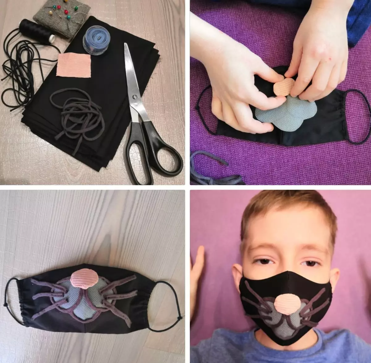 Jak ozdobić maskę ochronną? 47 Dekoracja fotografii Medyczna Maska Dżetów z własnymi rękami, inne pomysły pięknego wystroju masek wielokrotnego użytku na twarz 4260_32
