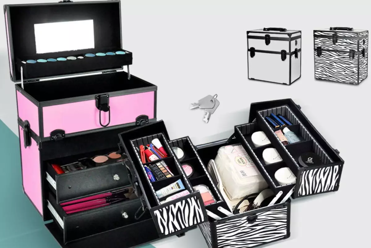 Kozmetički slučajevi (60 fotografija): kovčege na kotačima, torbi i drugoj pohranjivanju kozmetike ljepote. Izbor profesionalnih kozmetičkih slučajeva 4364_3