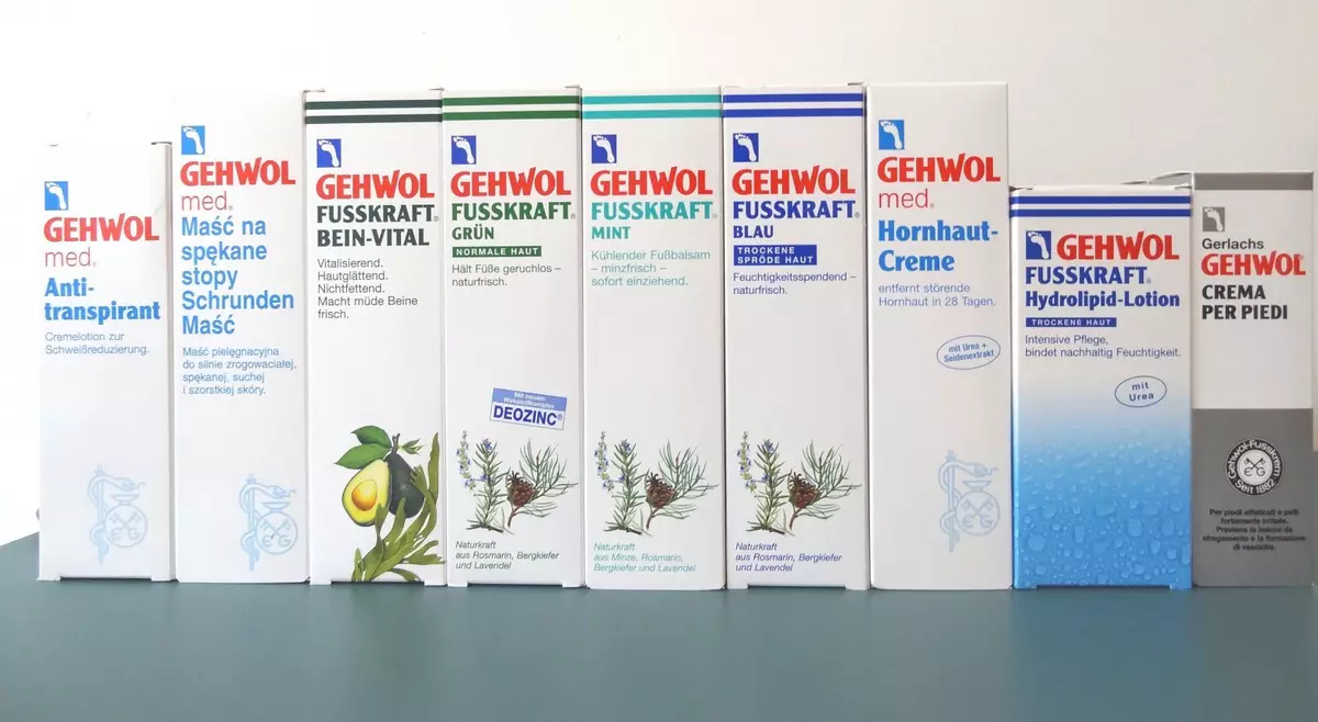Gehwol Cosmetics: Tarkastelu ammattimaisten saksalaisten kosmeettisten valmisteiden jaloihin. Hänen edut ja haitat 4744_4