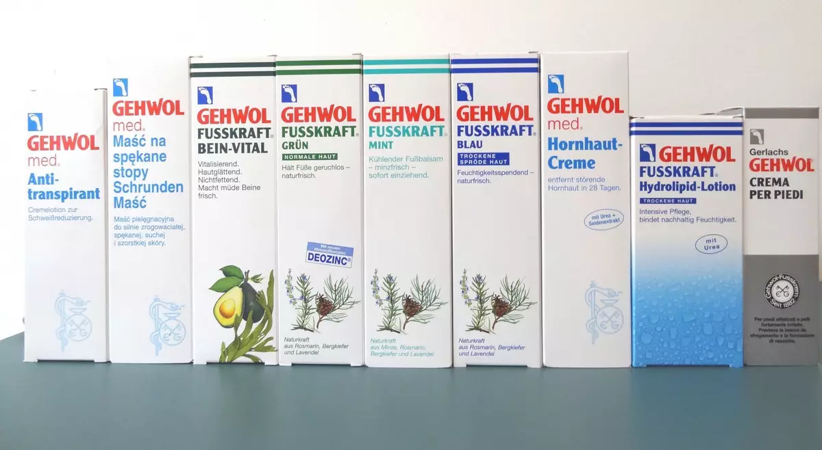 Gehwol เครื่องสำอาง: ทบทวนผลิตภัณฑ์เครื่องสำอางมืออาชีพเยอรมันสำหรับเท้า ข้อดีข้อเสียของเธอ 4744_4