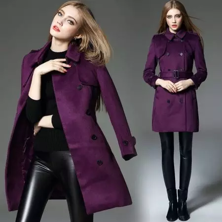 Purpurroter Mantel (31 Fotos): Stilvolle weibliche Mantel dunkelpurpurroter Farbe, was für eine Tasche und ein anderes Zubehör ist geeignet 494_4