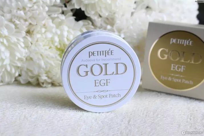 Petitfee patches: agave cooling hydrogel, gold & snail and black pearl & gold. Patches na may gold hydrogel, chamomile at black pearls, mga review 4977_31
