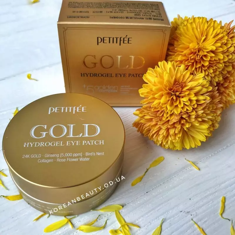 Petitfee patches: agave cooling hydrogel, gold & snail and black pearl & gold. Patches na may gold hydrogel, chamomile at black pearls, mga review 4977_49