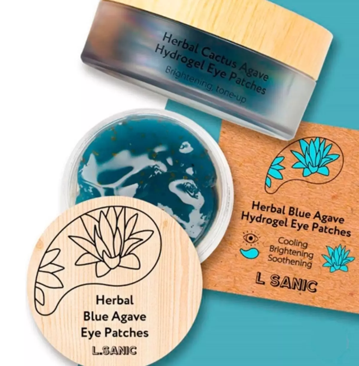 Patches l.sanic: hydrogel patches para sa eye herbal blue agave, na may hyaluronic acid at iba pa. Mga Review 4989_3
