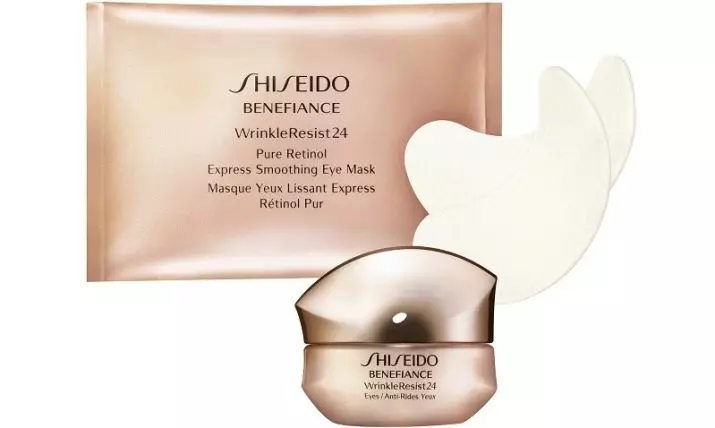 Patches Shiseido: Pêlên ji bo çavê bi retinol berjewendiya berjewendiya retinolê û nêrînek hilberên din. Nirxandin 4994_2