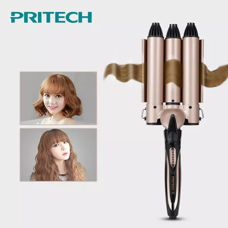 Triple curls (50 photos): Choosing forceps for hair curling waves. Dewal Miniwave Claw for Waves and Leben Styler with Three Tongs, Other options. Reviews 5098_7