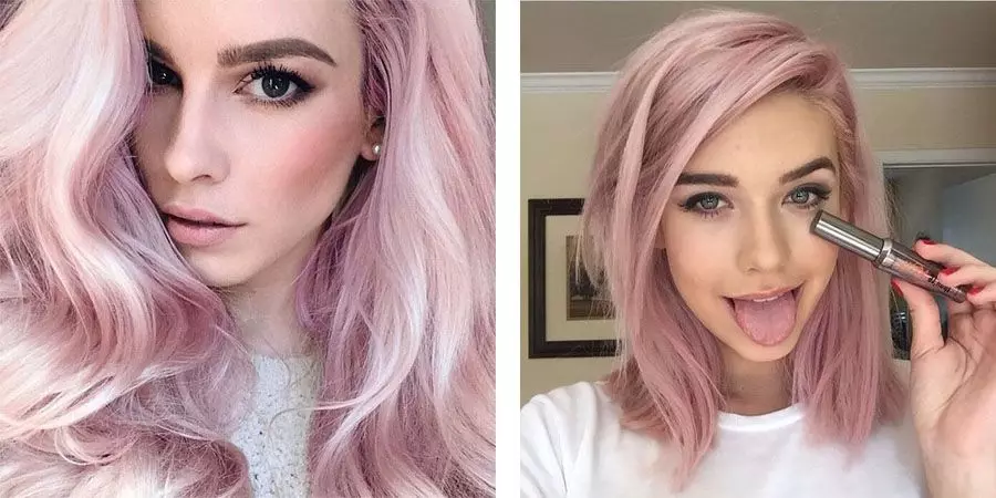 Ask-rosa hårfärg (58 bilder): Blondin och andra nyanser av aska med rosa svett. Hur får man en färg på kort och långt hår? 5180_26