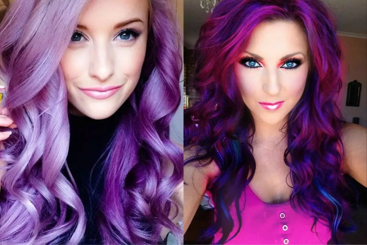 紫色的头发（84张照片）：丁香和其他色调，棕色紫色，蓝紫色等颜色的金色股 5343_30