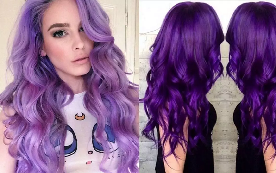 Fialové vlasy (84 fotografií): lilac a ďalšie odtiene, blond pramene v hnedej fialovej, modré-fialovej a iné farby 5343_9
