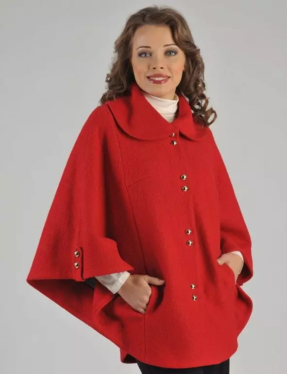 Coat Poncho (71 fotot): Cape Coat, Naiste kapuutsiga mudelid 534_24