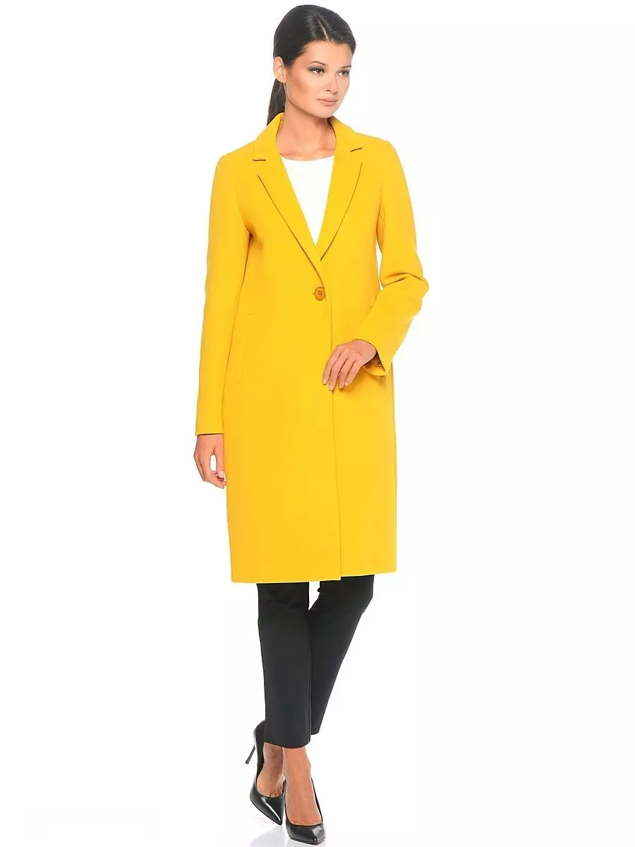 Sárga kabát 2021 (123 fotók): Mit kell viselni, milyen sálat illeszkedik, divatos kabát, táska sárga kabát, kiegészítők, világos sárga 536_8