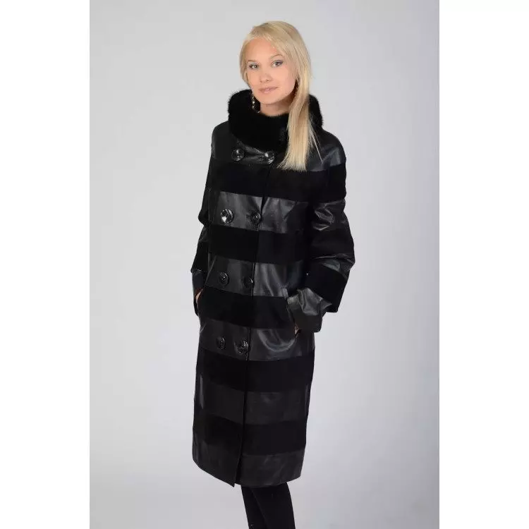 Θηλυκό δερμάτινο παλτό (130 φωτογραφίες): μονωμένο, με δερμάτινα ένθετα, σακάκι παλτό, με αυτό που φοράει, με κουκούλα, καπιτονία, μακρύς 539_54