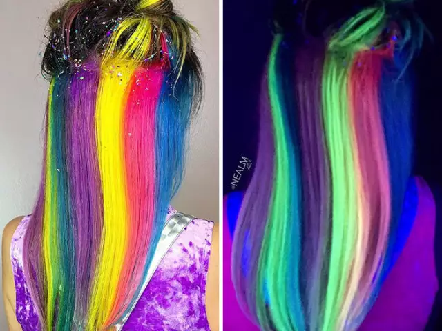 Neon коса боя: Как да изберем боя, светещ в тъмното? Плюсове и минуси на флуоресцентна боя 5441_6