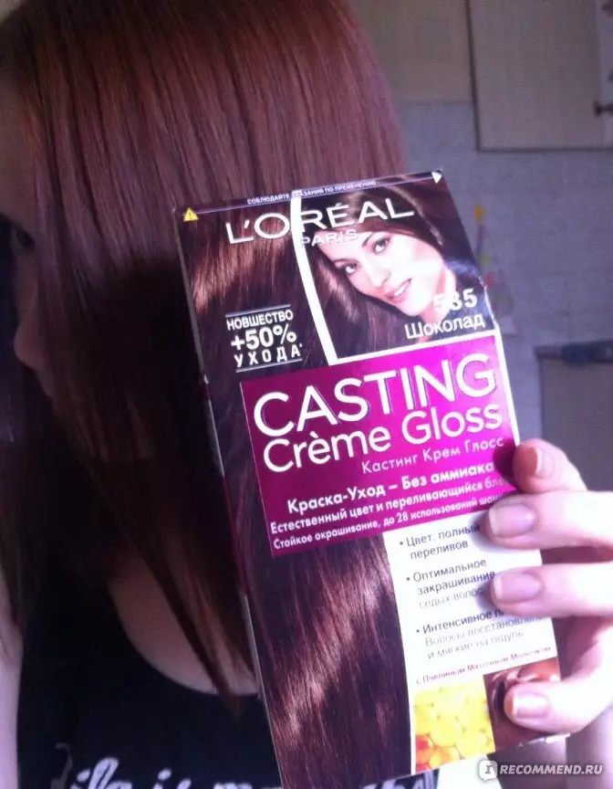 Pinturas de cabelo L'Oreal Casting Creme Gloss (23 fotos): Paleta de flores e tons, características de tintas sem amônia, Reviews 5446_22