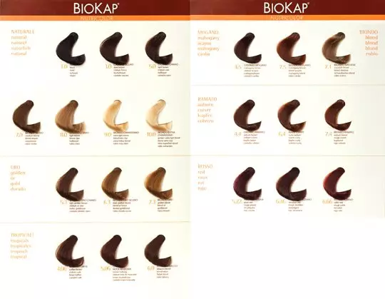Biokap 머리 페인트 : 천연 페인트 색상 팔레트, 그 조성물. 장점과 단점. 리뷰 5459_9