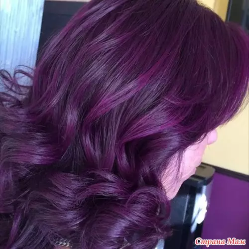 Purple Hair Paint (40 φωτογραφίες): Καφέ και φωτεινά μωβ αποχρώσεις, επαγγελματική βαφή μοβ χρώμα σε σκούρα μαλλιά, σχόλια 5475_18