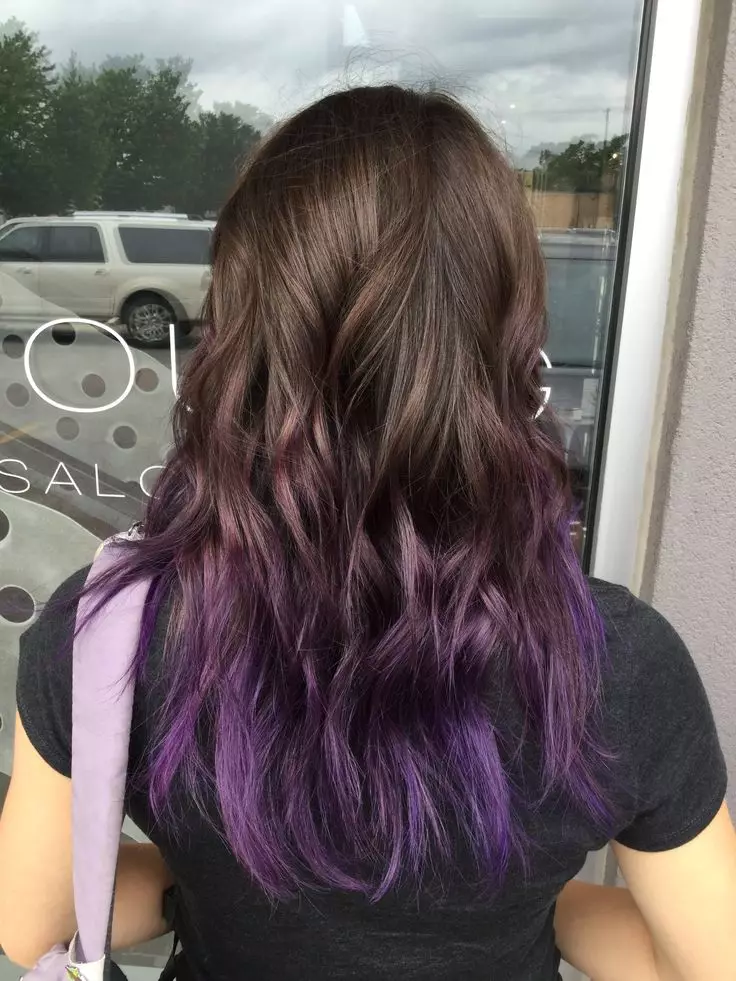 Purple Hair Paint (40 φωτογραφίες): Καφέ και φωτεινά μωβ αποχρώσεις, επαγγελματική βαφή μοβ χρώμα σε σκούρα μαλλιά, σχόλια 5475_24