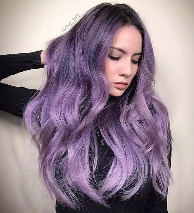 ခရမ်းရောင်ဆံပင်ဆေးသုတ်ခြင်း (40)) - အညိုရောင်နှင့်တောက်ပသောခရမ်းရောင်အရိပ်, မှောင်မိုက်သောဆံပင်ပေါ်ရှိ Professional Purple အရောင် 5475_40