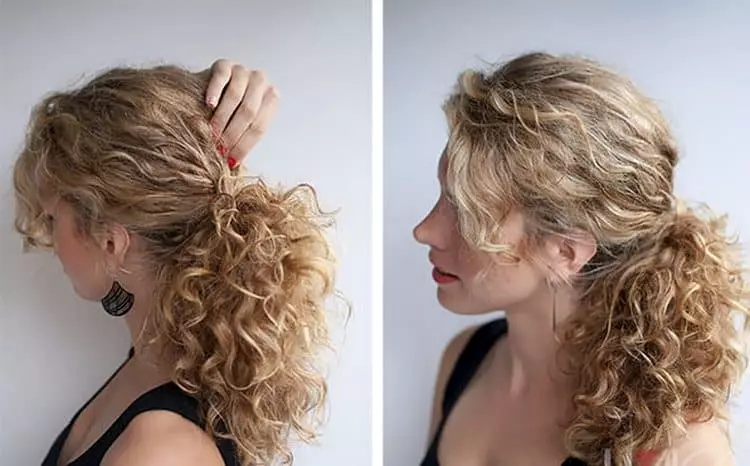 Hairstyles bi curls (85 photos): How to put hair an bi porê xwe ji bo sala nû? Nimûne ji bo danîna ronahiya bo her rojê bi 5542_24