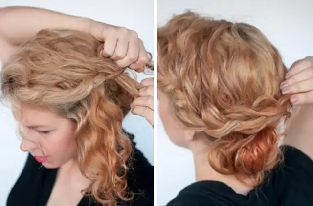 Hairstyles ერთად Curls (85 ფოტო): როგორ უნდა დააყენოს curly ან curly თმის ახალი წელი? მსუბუქი სინათლის მაგალითები ყოველდღე 5542_36