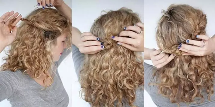 Hairstyles bi curls (85 photos): How to put hair an bi porê xwe ji bo sala nû? Nimûne ji bo danîna ronahiya bo her rojê bi 5542_38