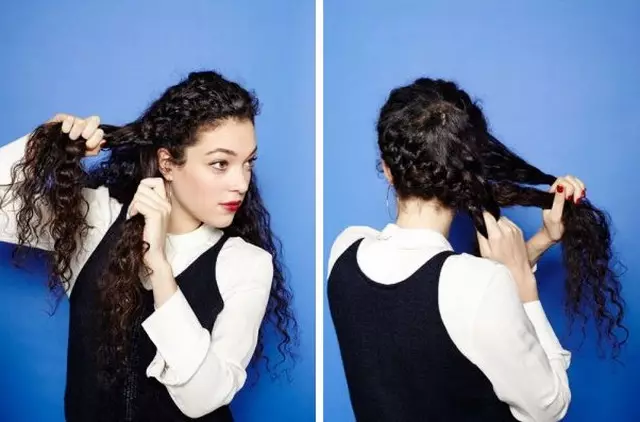 Hairstyles ერთად Curls (85 ფოტო): როგორ უნდა დააყენოს curly ან curly თმის ახალი წელი? მსუბუქი სინათლის მაგალითები ყოველდღე 5542_49