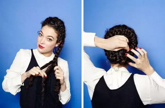 Hairstyles bi curls (85 photos): How to put hair an bi porê xwe ji bo sala nû? Nimûne ji bo danîna ronahiya bo her rojê bi 5542_50