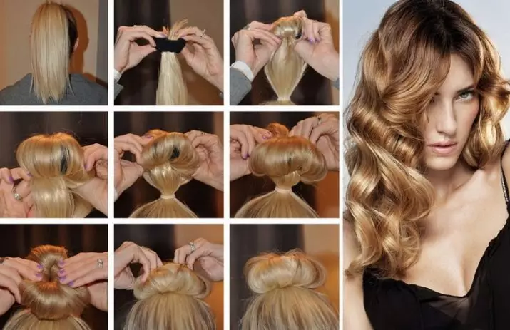 Peiteados sobre cabelos medianos na casa (56 fotos): Como facer un fermoso apilamento simple coas túas propias mans? Instrucións paso a paso para crear peiteados altos 5546_17