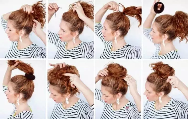 Frizure na srednjoj kosi kod kuće (56 fotografija): Kako napraviti prekrasan jednostavno slaganje vlastitim rukama? Upute korak po korak za stvaranje visokih frizura 5546_19