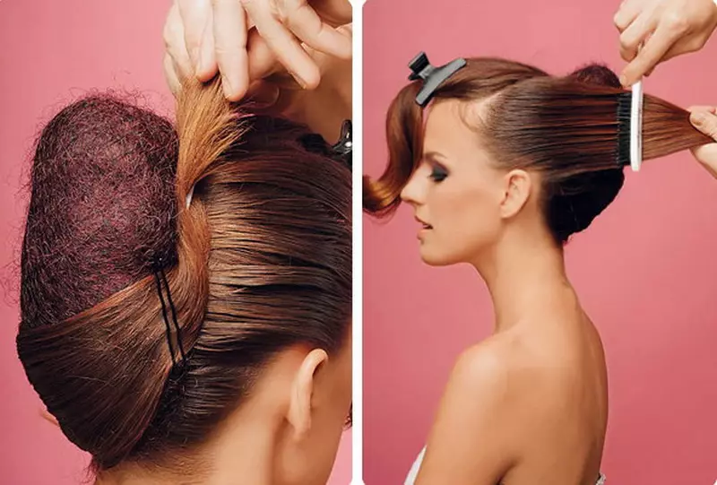Peiteados sobre cabelos medianos na casa (56 fotos): Como facer un fermoso apilamento simple coas túas propias mans? Instrucións paso a paso para crear peiteados altos 5546_24