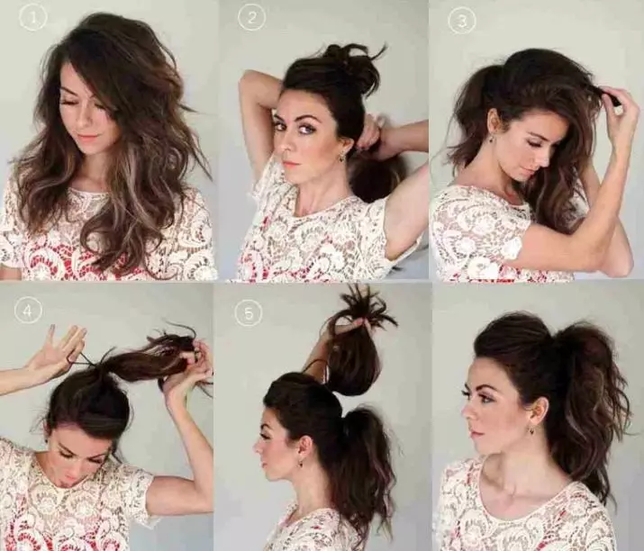 Frizure na srednjoj kosi kod kuće (56 fotografija): Kako napraviti prekrasan jednostavno slaganje vlastitim rukama? Upute korak po korak za stvaranje visokih frizura 5546_28