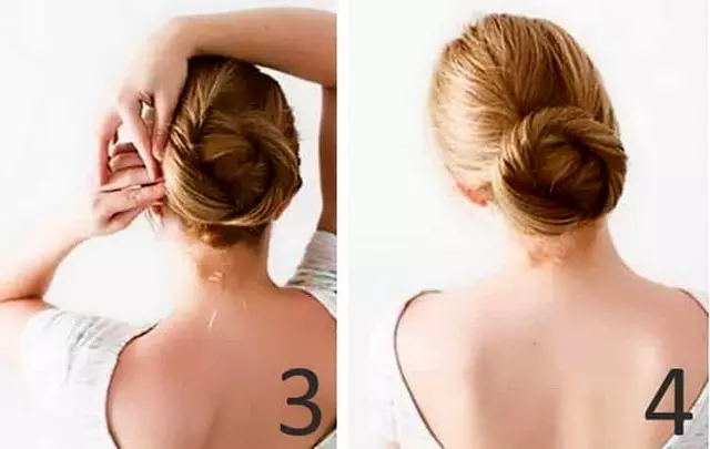 Hairstyles σε μεσαία μαλλιά στο σπίτι (56 φωτογραφίες): Πώς να κάνετε μια όμορφη απλή στοίβαξη με τα χέρια σας; Βήμα-βήμα οδηγίες για τη δημιουργία υψηλών χτενισμάτων 5546_38