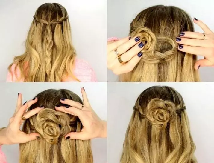 Hairstyles keskipitkällä hiuksilla kotona (56 kuvaa): Kuinka tehdä kaunis yksinkertainen pinoaminen omalla kädet? Step-by-step-ohjeet korkeiden kampausten luomiseksi 5546_41