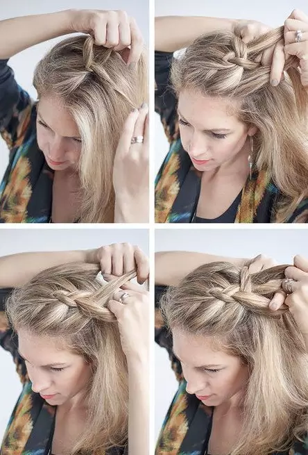 Šukuosena ant vidutinio plaukų namuose (56 nuotraukos): Kaip padaryti gražią paprastą sukrauti su savo rankomis? Žingsnis po žingsnio nurodymai dėl aukštų šukuosenų kūrimo 5546_53