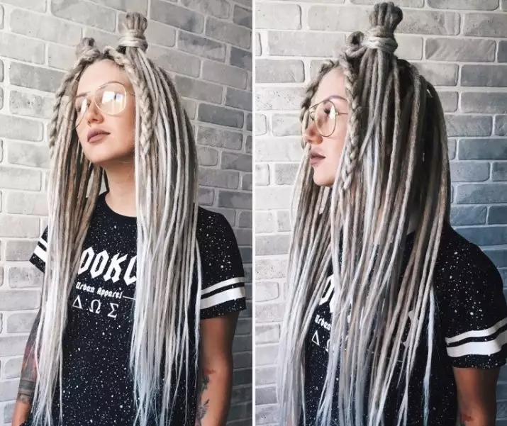 dreadlocks کے ساتھ Hairstyles (26 فوٹو): dreadlocks کے ساتھ خواتین کی اسٹائل کے لئے اختیارات. موسم سرما میں بالوں کا کیسے بنانا ہے؟ 5584_10