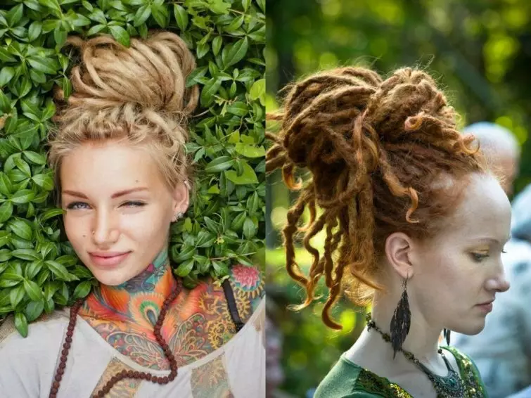 dreadlocks کے ساتھ Hairstyles (26 فوٹو): dreadlocks کے ساتھ خواتین کی اسٹائل کے لئے اختیارات. موسم سرما میں بالوں کا کیسے بنانا ہے؟ 5584_3